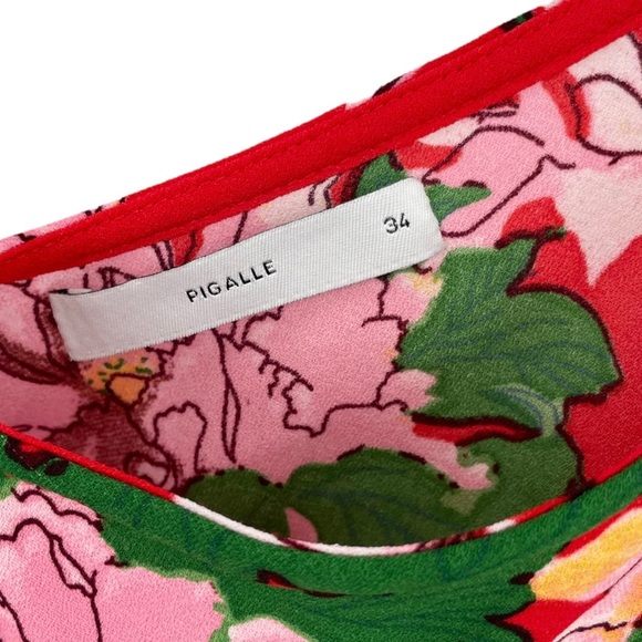 PIGALLE Daisy Red Floral Cold Shoulder Tie Midi Dress - Picture 3 of 8